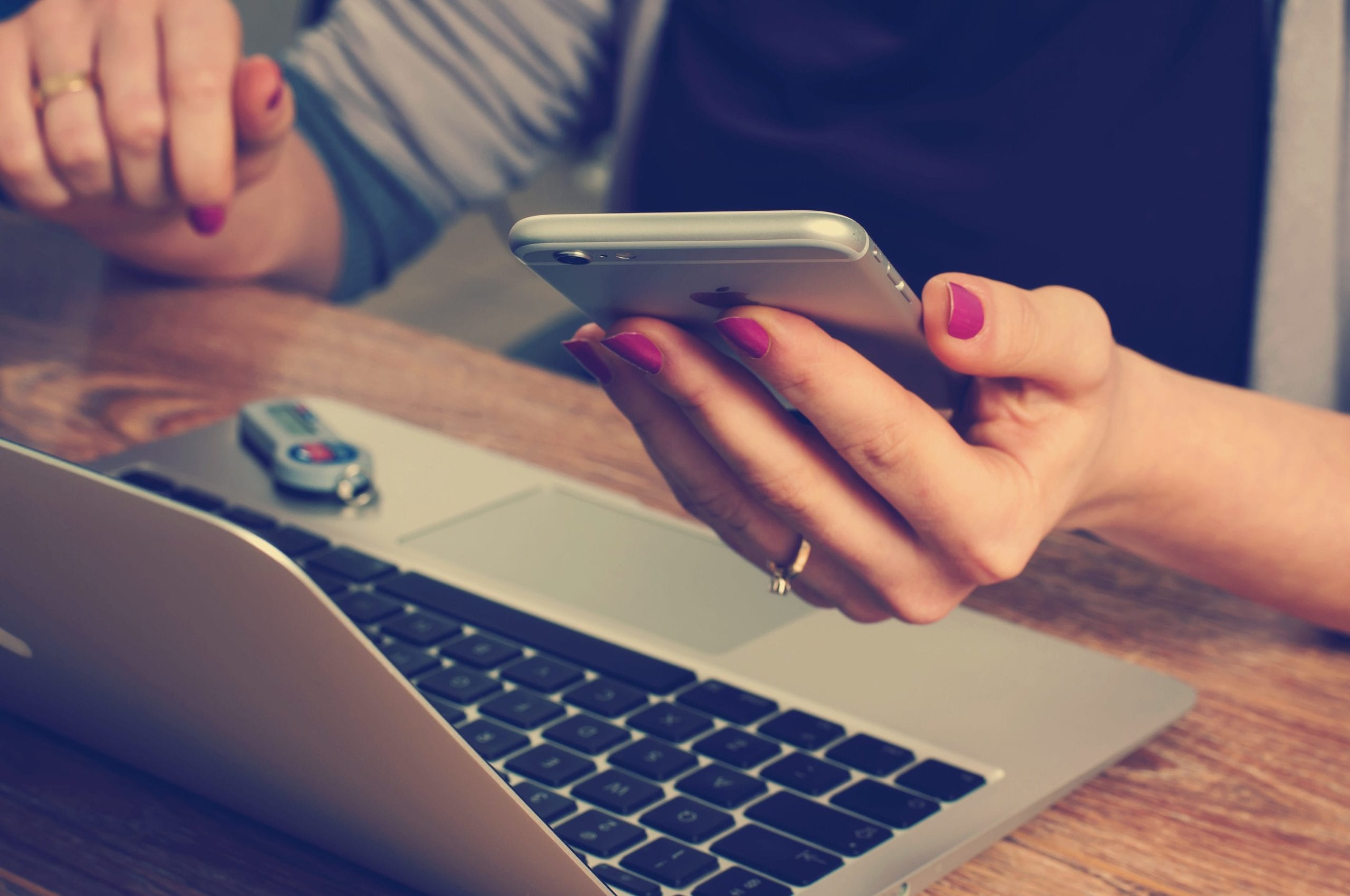 Employee using technology for internal communication at work